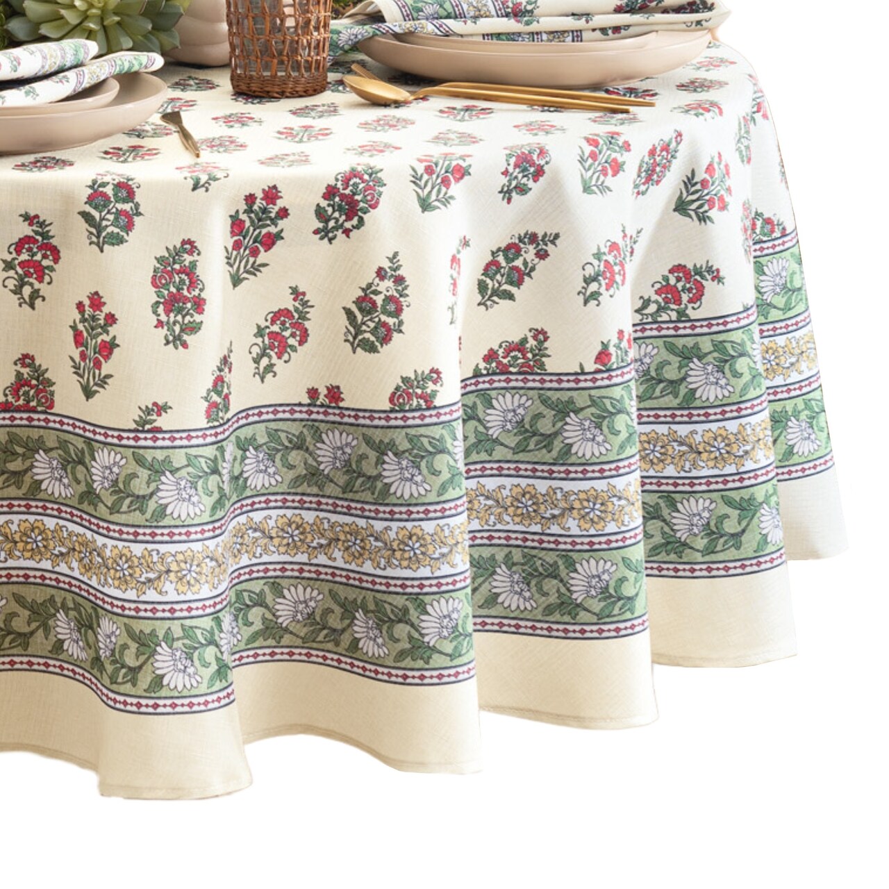 Threadmade Home Nomad Harvest Block Print Oval Tablecloth, Multicolor - 60"W x 84"L Oval
